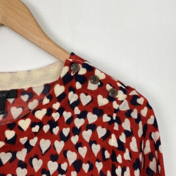 J.Crew S Tippi Printed Hearts Sweater Merino Wool Red Navy Ivory - Picture 4 of 12